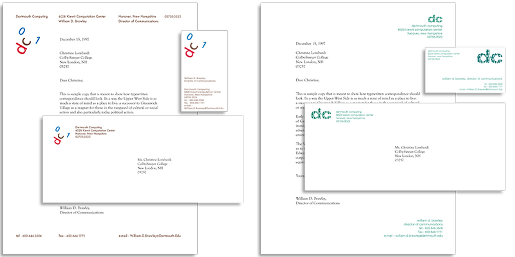 Student design at CSC for dartmouth computing stationery