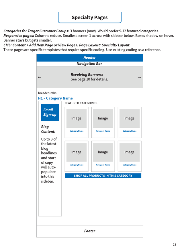 Specialty page wireframe