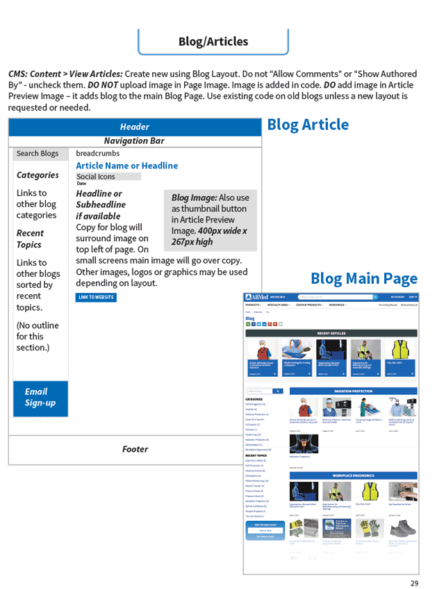 Blog page wireframe