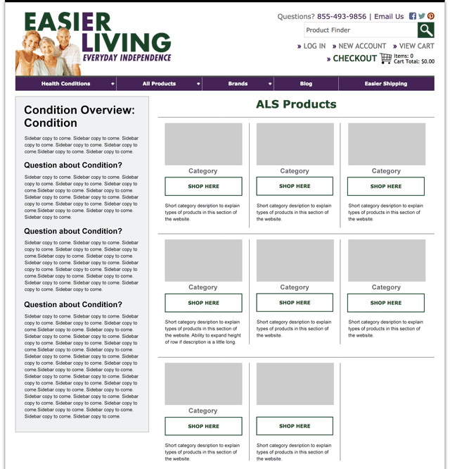 EasierLiving wireframe