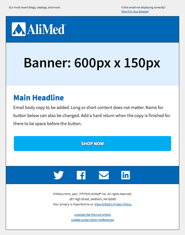 Banner only email wireframe